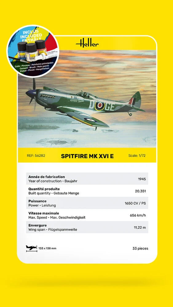 Heller 1/72 Starter Kit Supermarine Spitfire Mk.XVI