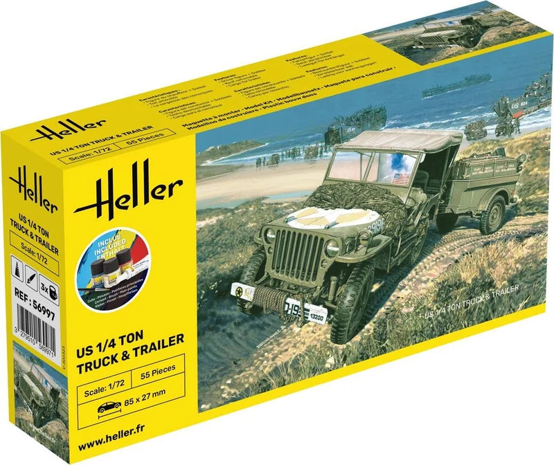 Heller 1/72 Starter Kit US 1/4 Ton Willys Truck & Trailer