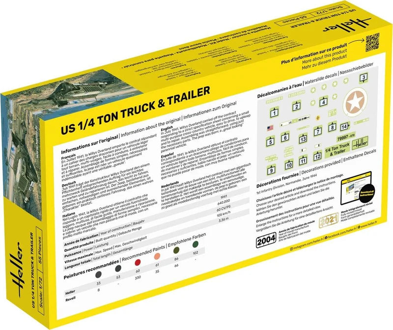 Heller 1/72 Starter Kit US 1/4 Ton Willys Truck & Trailer