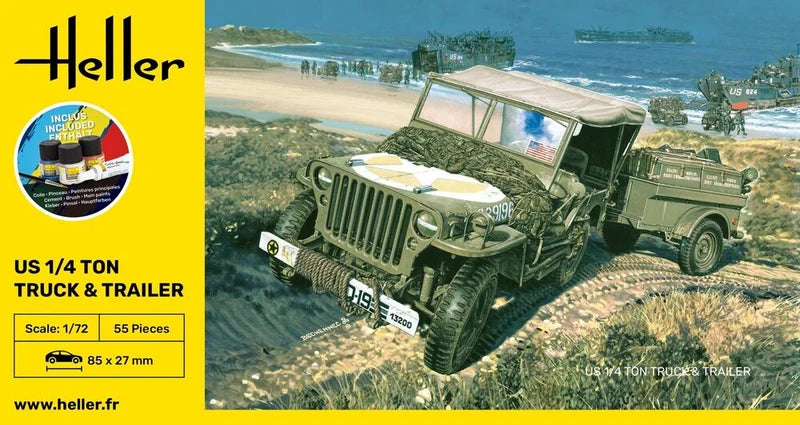 Heller 1/72 Starter Kit US 1/4 Ton Willys Truck & Trailer